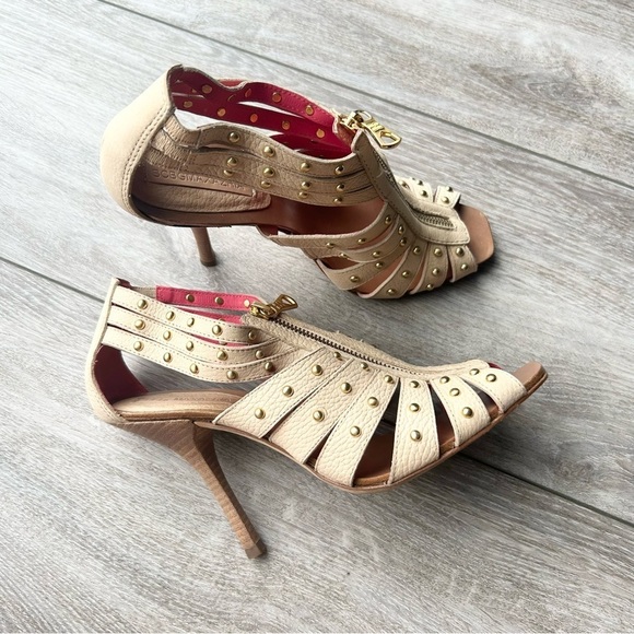 BCBGMaxAzria Ivory Leather Gladiator Studded Full Leather Open Toe Pumps - Picture 2 of 16